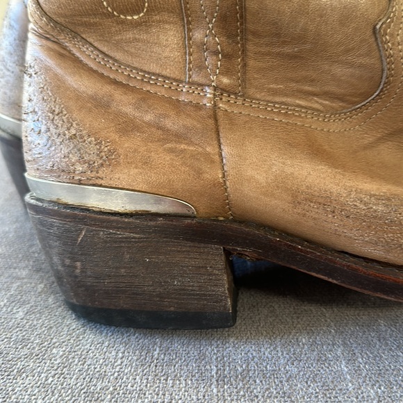 RARE Golden Goose Tan Distressed Side Zip Leather Western Riding Boots Size 36 - Picture 5 of 13